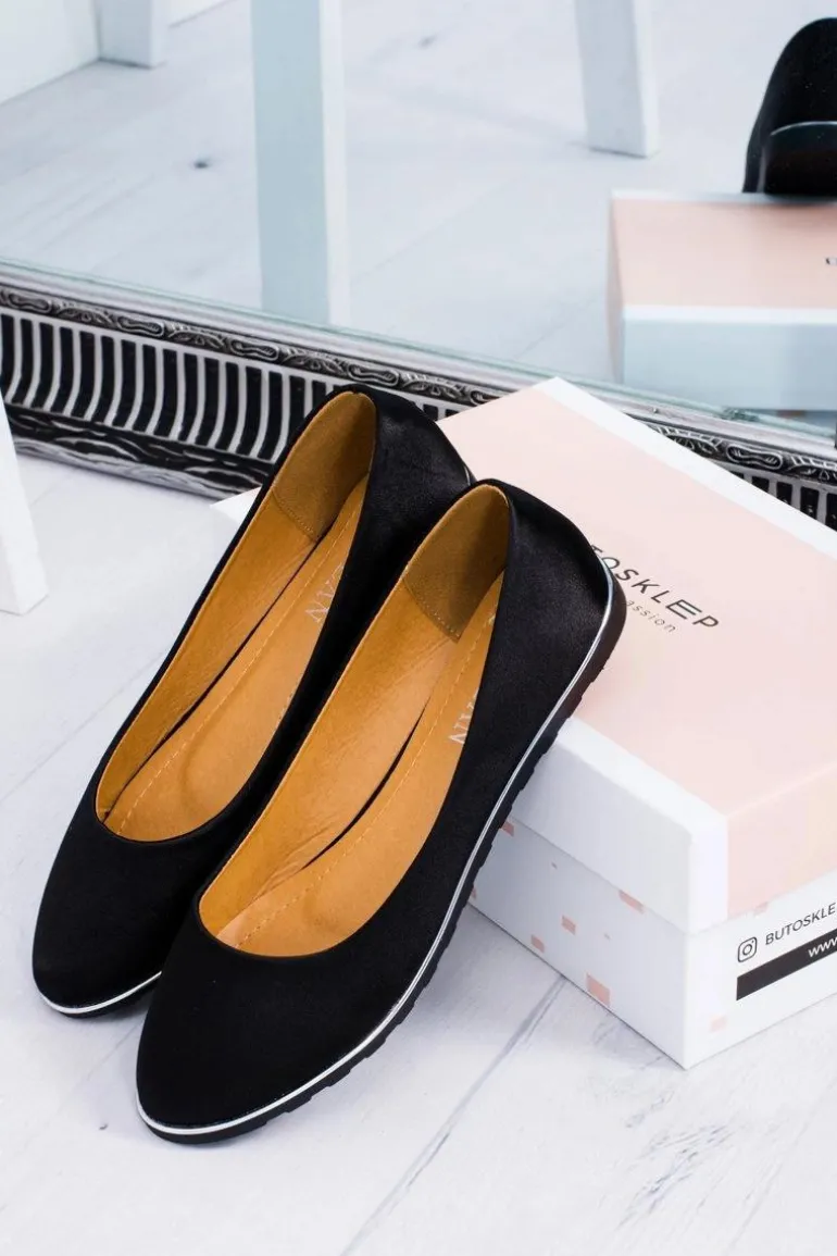 Baleriny Damskie Eleganckie Satynowe Czarne Komiko