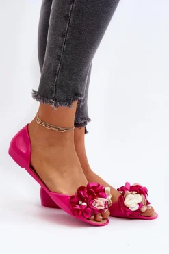 Baleriny Damskie Gumowe Z Kwiatami Fuksja Junikla