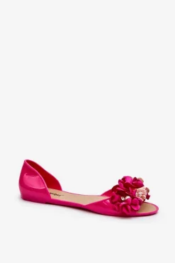 Baleriny Damskie Gumowe Z Kwiatami Fuksja Junikla