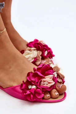 Baleriny Damskie Gumowe Z Kwiatami Fuksja Junikla