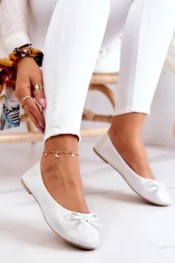 Baleriny Damskie Klasyczne Profilowana Wkładka Białe Fimme