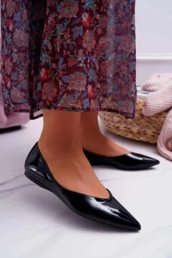 Baleriny Damskie Lakierowane W Szpic Czarne Tell Me