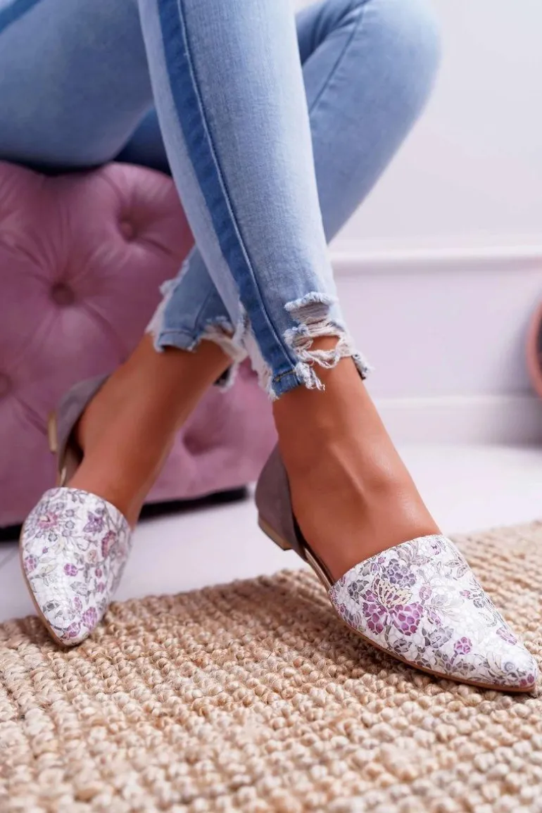 Baleriny Damskie Laura Messi 1110 Skóra Ciemnoszare Augure