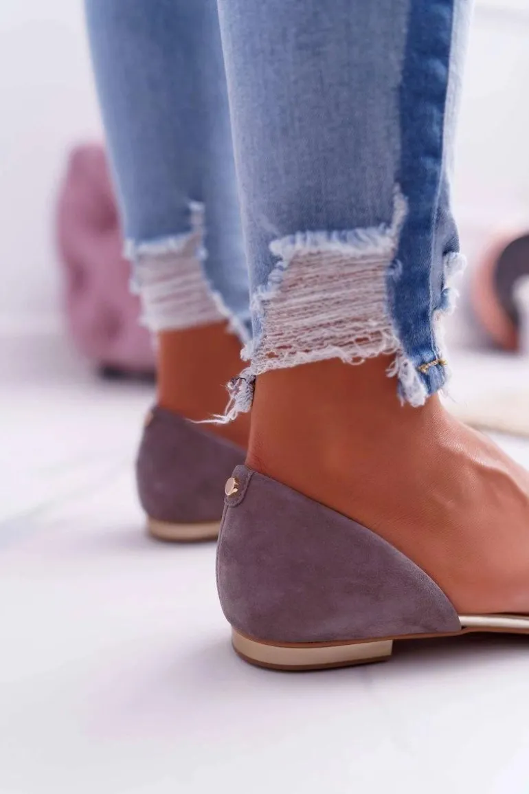 Baleriny Damskie Laura Messi 1110 Skóra Ciemnoszare Augure