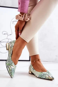 Baleriny Damskie Laura Messi Skórzane Zielone 2193