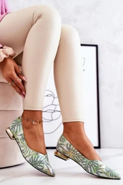 Baleriny Damskie Laura Messi Skórzane Zielone 2193