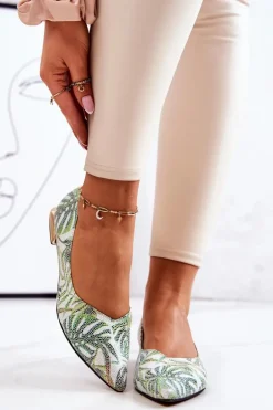 Baleriny Damskie Laura Messi Skórzane Zielone 2193