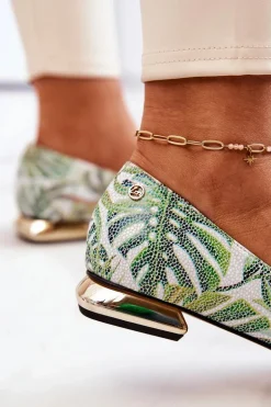 Baleriny Damskie Laura Messi Skórzane Zielone 2193