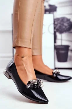 Baleriny Damskie Laura Messi Skórzane Czarne 2157