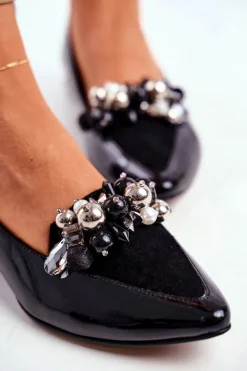 Baleriny Damskie Laura Messi Skórzane Czarne 2157