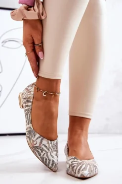 Baleriny Damskie Laura Messi Skórzane Złote 2193