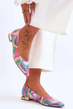 Baleriny Damskie Laura Messi Skórzane Tęczowe 2193