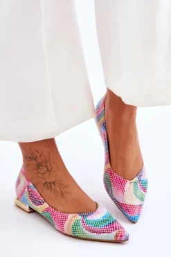 Baleriny Damskie Laura Messi Skórzane Tęczowe 2193