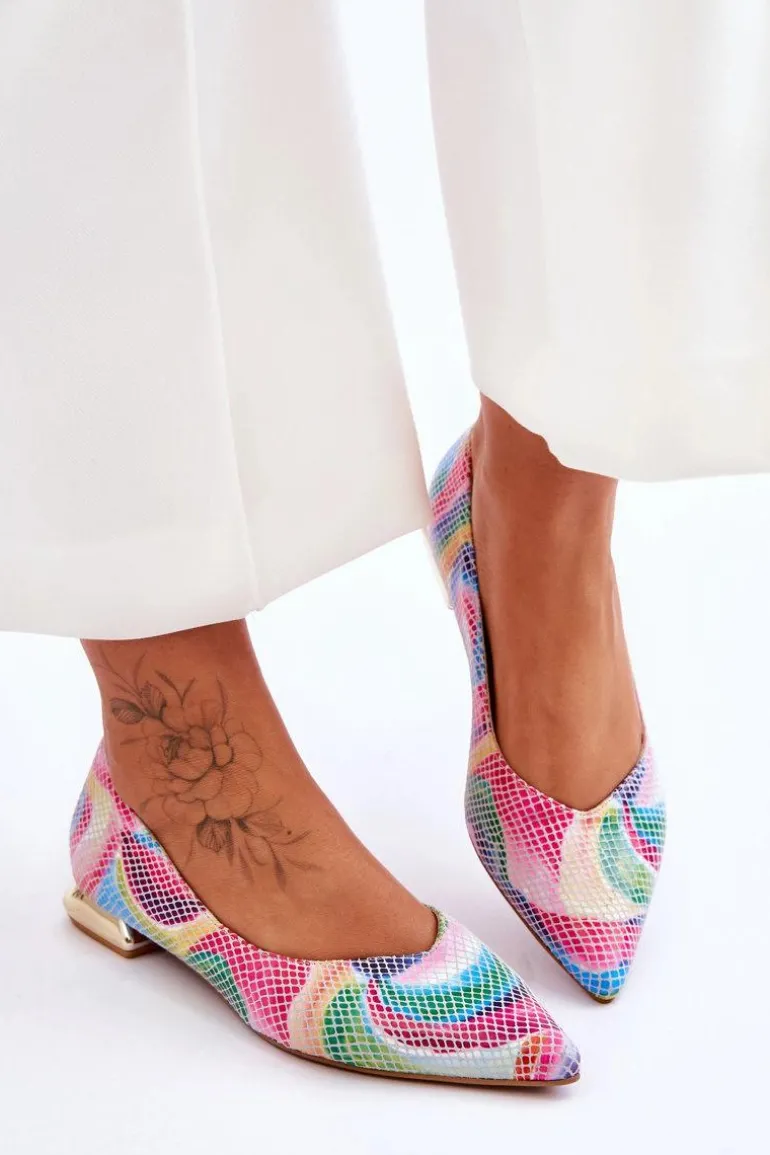 Baleriny Damskie Laura Messi Skórzane Tęczowe 2193