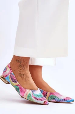 Baleriny Damskie Laura Messi Skórzane Tęczowe 2193