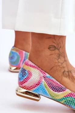 Baleriny Damskie Laura Messi Skórzane Tęczowe 2193