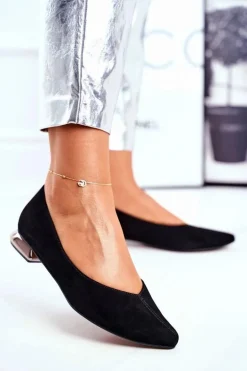 Baleriny Damskie Laura Messi Skórzane Czarne 2149