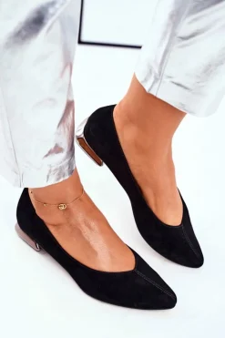 Baleriny Damskie Laura Messi Skórzane Czarne 2149