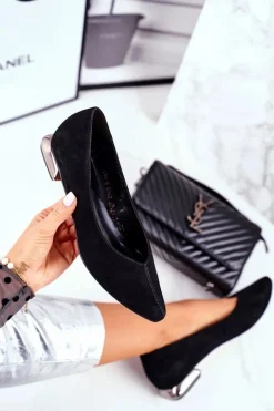 Baleriny Damskie Laura Messi Skórzane Czarne 2149