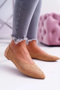 Baleriny Damskie Lu Boo Ażurowe Camel Dessert