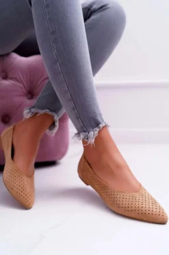 Baleriny Damskie Lu Boo Ażurowe Camel Dessert