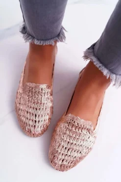 Baleriny Damskie Lu Boo Plecione Różowe Złoto 4Ever