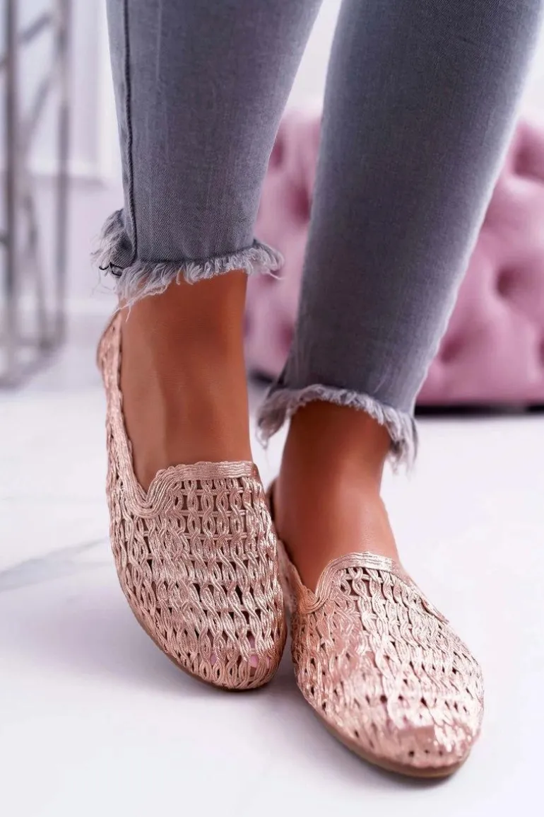Baleriny Damskie Lu Boo Plecione Różowe Złoto 4Ever