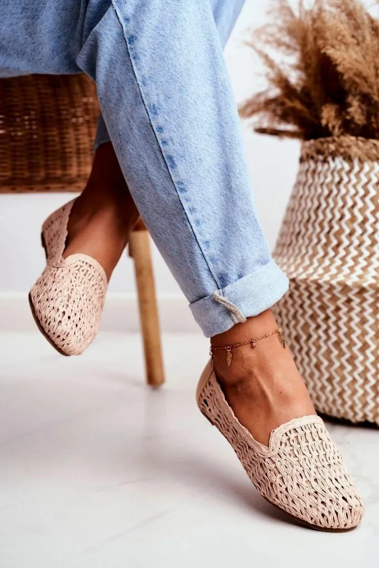 Baleriny Damskie Lu Boo Plecione Beżowe 4Ever