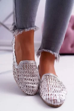 Baleriny Damskie Lu Boo Plecione Srebrny 4Ever