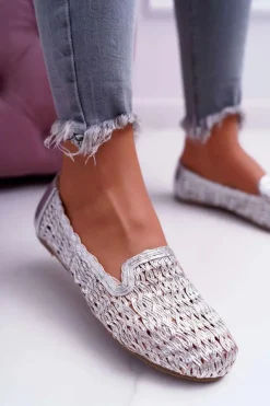 Baleriny Damskie Lu Boo Plecione Srebrny 4Ever
