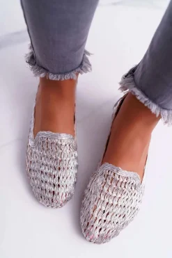 Baleriny Damskie Lu Boo Plecione Srebrny 4Ever