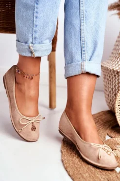 Baleriny Damskie Lu Boo Zamszowe Beżowe Layla