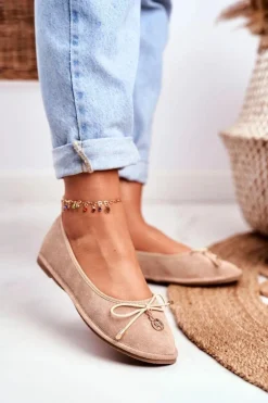 Baleriny Damskie Lu Boo Zamszowe Beżowe Layla