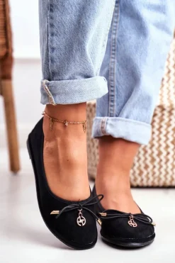 Baleriny Damskie Lu Boo Zamszowe Czarne Layla