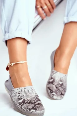 Baleriny Damskie Maciejka Skórzane Szare 01930-66/00-0