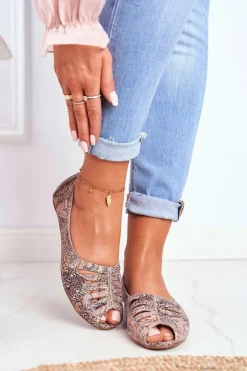 Baleriny Damskie Maciejka Skórzane Brązowe we wzory 03497-21