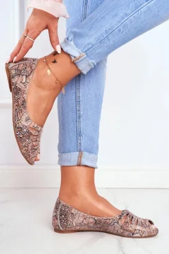 Baleriny Damskie Maciejka Skórzane Brązowe we wzory 03497-21