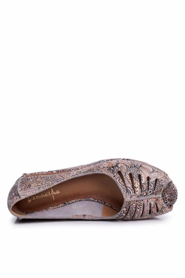 Baleriny Damskie Maciejka Skórzane Brązowe we wzory 03497-21