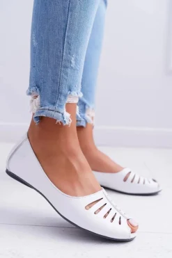 Baleriny Damskie Maciejka Skórzane Odkryte Palce 03497-59