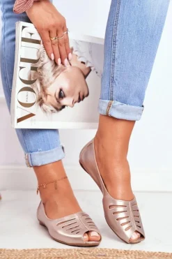 Baleriny Damskie Maciejka Skórzane Złote 03497-25