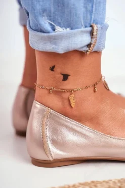 Baleriny Damskie Maciejka Skórzane Złote 03497-25