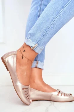 Baleriny Damskie Maciejka Skórzane Złote 03497-25