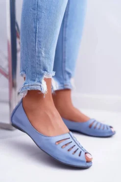 Baleriny Damskie Maciejka Skórzane Jasno Niebieskie 03497-33