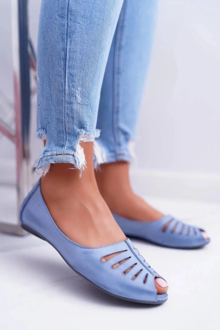 Baleriny Damskie Maciejka Skórzane Jasno Niebieskie 03497-33