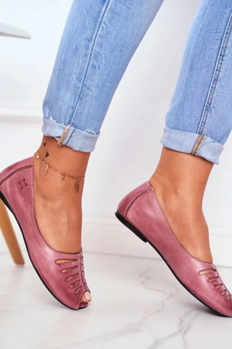 Baleriny Damskie Maciejka Skórzane Różowe 03497-15