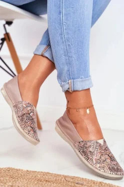 Baleriny Damskie Maciejka Skórzane Beżowe 01930-59/00-0