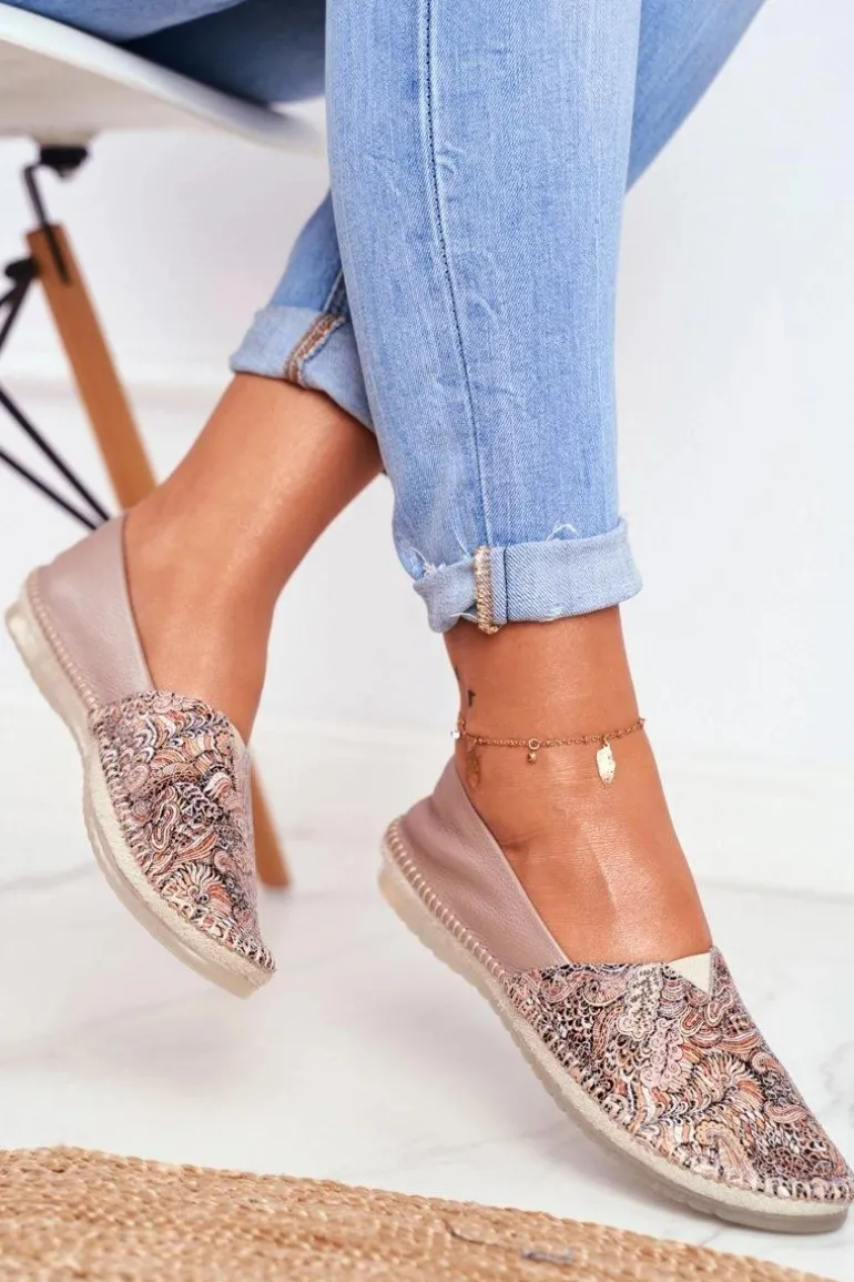 Baleriny Damskie Maciejka Skórzane Beżowe 01930-59/00-0