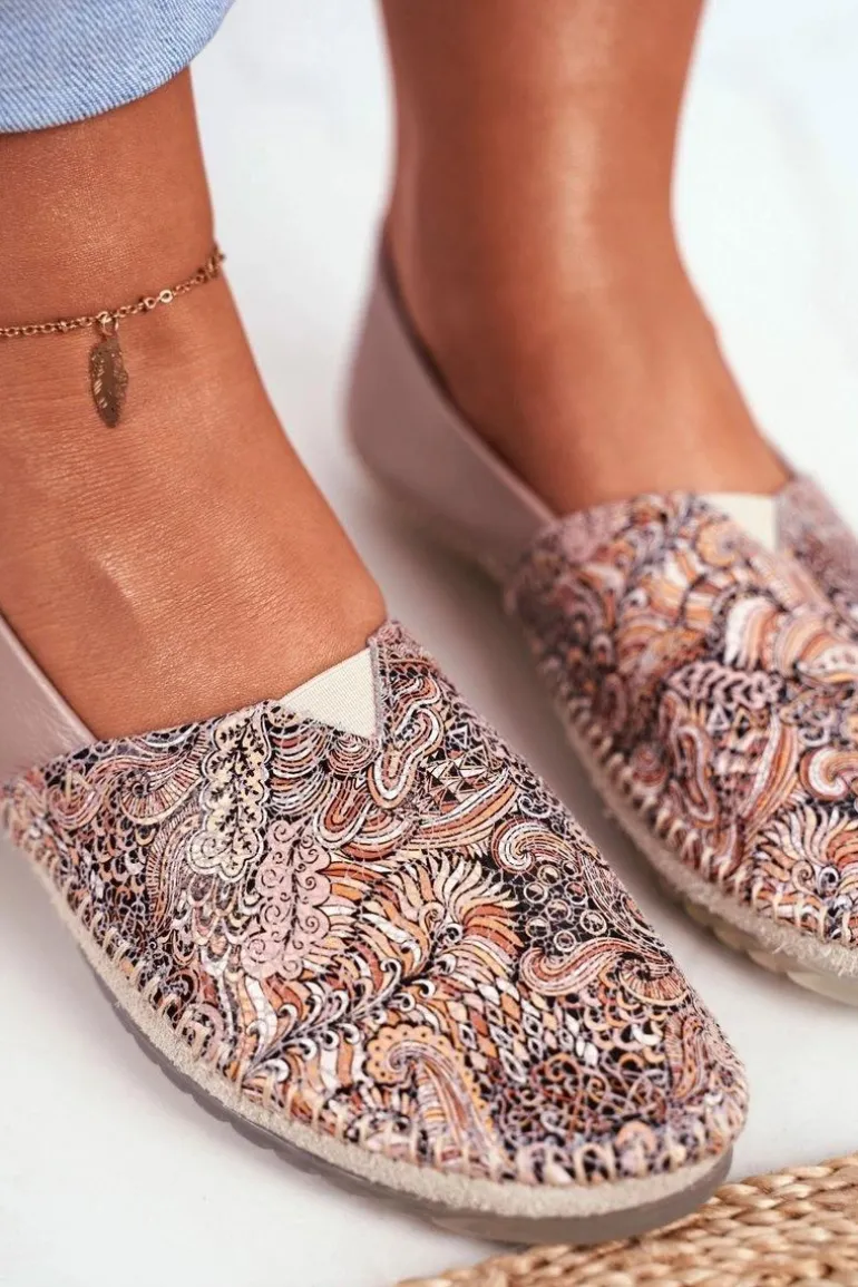 Baleriny Damskie Maciejka Skórzane Beżowe 01930-59/00-0