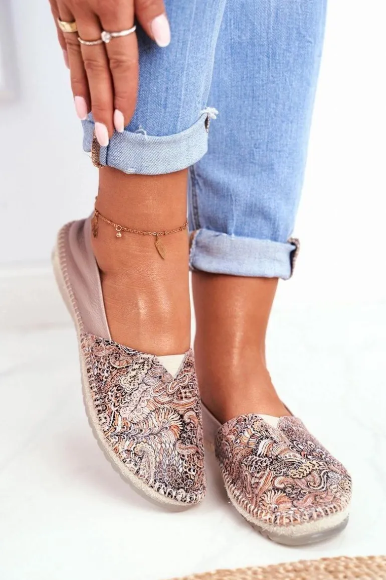 Baleriny Damskie Maciejka Skórzane Beżowe 01930-59/00-0