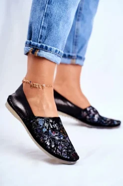 Baleriny Damskie Maciejka Skórzane Czarne 01930-70/00-0